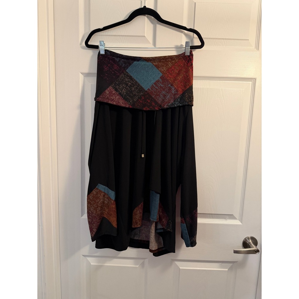 Ali Miles Tunic Top Black 3X Boho Patchwork Cowl Neck Artsy Casual